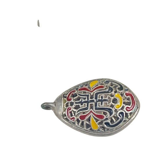Vintage Chinese Enamel Pendant Silver Tone Double Happiness Symbol Teardrop Char - Picture 5 of 6